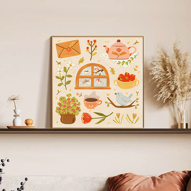 饭厅饭厅餐桌温馨装饰画原木风民宿饭店包间背景墙挂画卧室书桌画,家居饰品,现代装饰画,淘宝优惠券,粉丝福利购,淘宝优惠卷