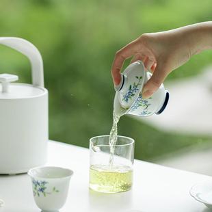刻纯烫手绘小蓝花二才盖碗不手白瓷INR束陶瓷玉泥清文人新薄胎泡
