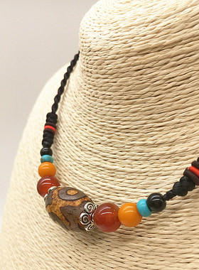 现货速发天珠玛瑙项链新款锁骨链三眼天珠配饰品短款毛衣链手工编