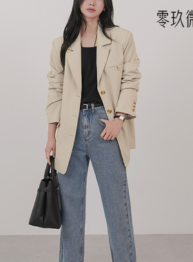 09women韩国大码女装宽松微胖mm气质高级灰色休闲西装外套80339