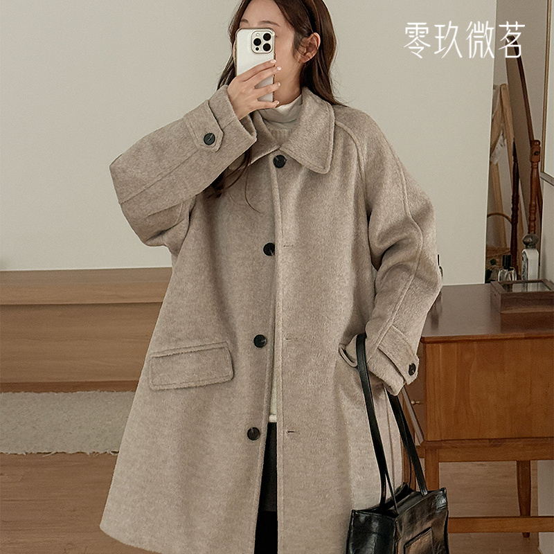 09women韩国大码单排扣羊毛大衣