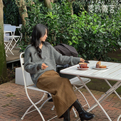 2025春秋大码 H版 显瘦半身裙优雅绒面革开叉百搭松紧腰半裙78930