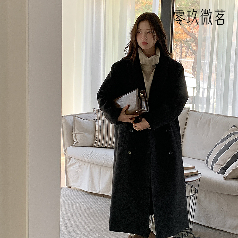 零玖微茗2025秋冬加大码韩版气质长款大衣宽松百搭呢子大衣79044
