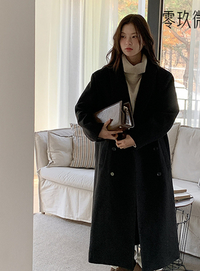 零玖微茗2025秋冬加大码韩版气质长款大衣宽松百搭呢子大衣79044