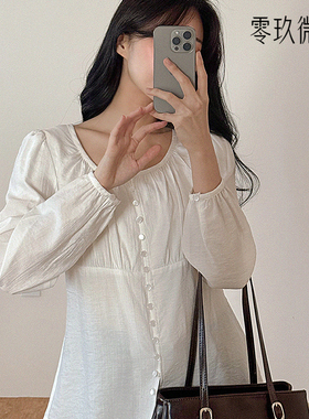 大码春季法式气质雪纺衫胖MM女士轻薄透气收腰显瘦圆领上衣80433