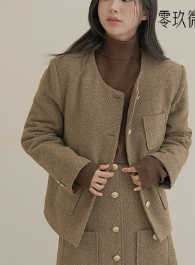 2025韩版加大码微胖mm气质羊毛呢子西装小香风夹棉外套女79019