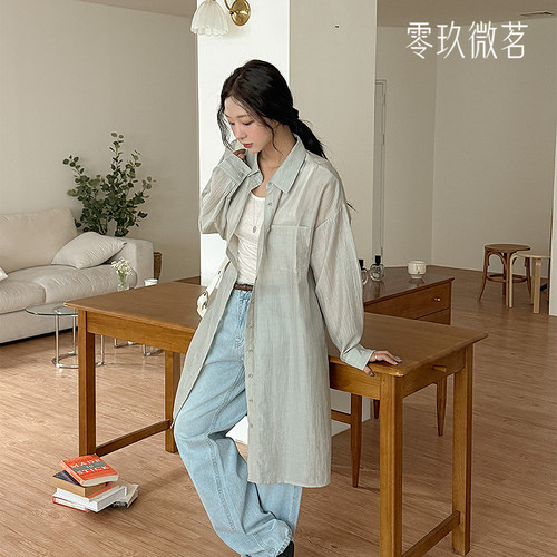 09women大码中长款天丝防晒衬衫