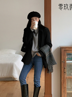 零玖微茗韩版大码显瘦大衣时尚简洁翻领夹棉西装版型厚外套78604