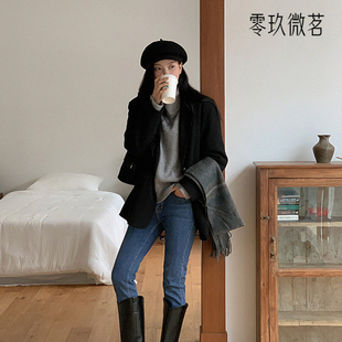 零玖微茗韩版大码显瘦大衣时尚简洁翻领夹棉西装版型厚外套78604