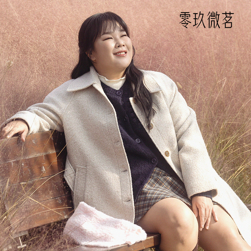 2025加大码09women圈圈呢中长款毛呢大衣系带韩版显瘦呢外套78999