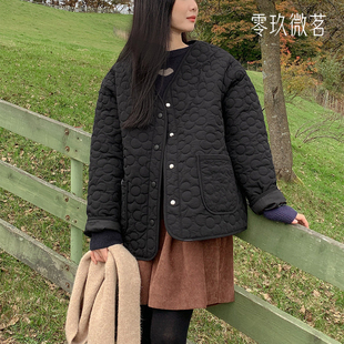 零玖微茗韩版 女秋冬花朵棉服V领保暖棉衣外套78508 大码