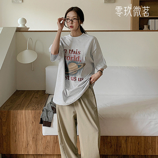 09women韩国大码 82422 宽松亚麻透气弯刀裤 微胖mm轻薄显瘦直筒长裤