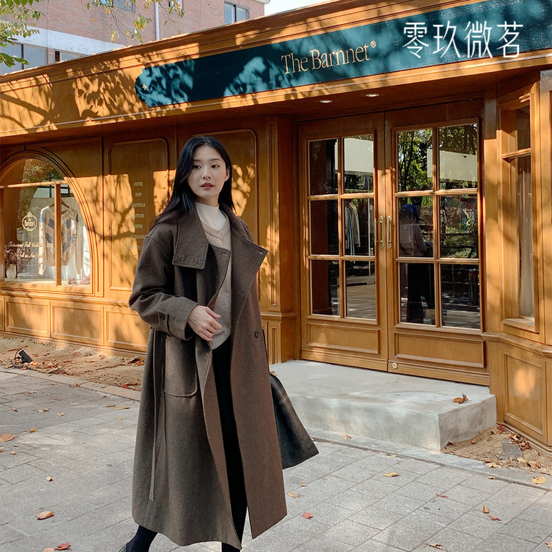 零玖微茗2025秋冬韩版大码呢子大衣翻领气质羊毛呢长款外套78461