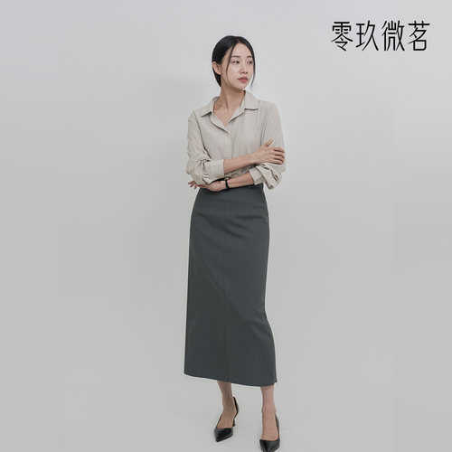 09women韩版显瘦大码半身裙微胖mm修身职业装直筒后开叉半裙77749