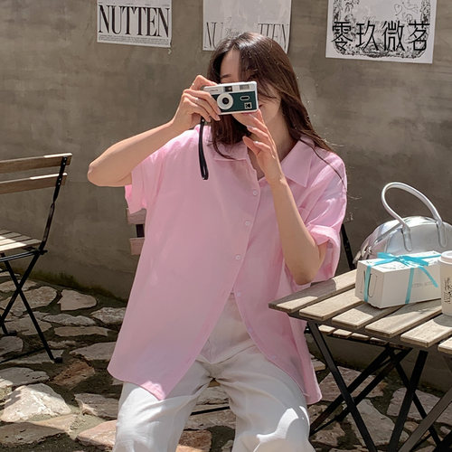 零玖微茗韩版大码夏装竹节棉衬衫