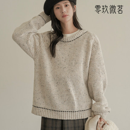 2025韩国09women大码女装休闲宽松圆领针织厚款粗针毛衣78875