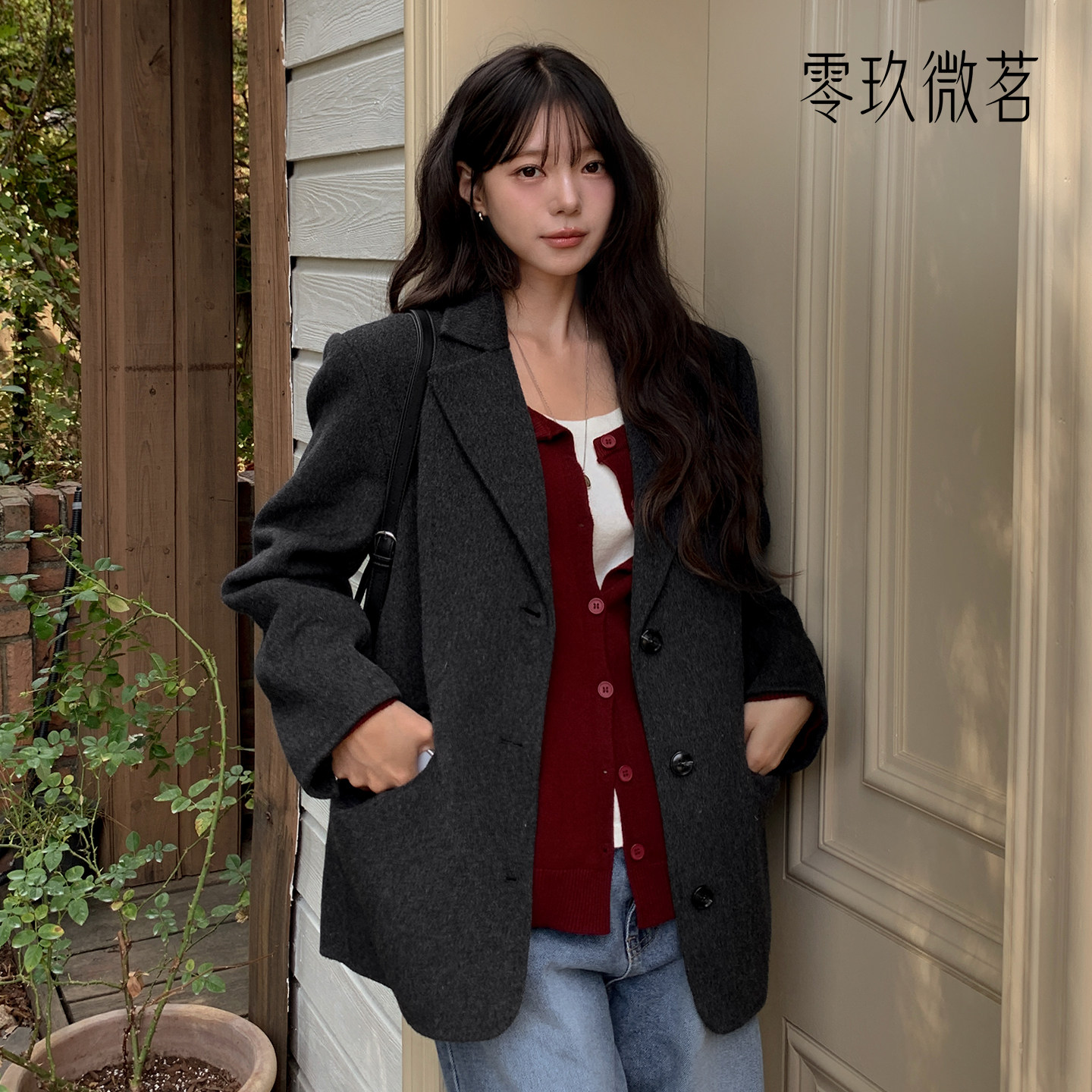 零玖微茗黑色西装外套女韩版宽松小个子显瘦休闲西服90305