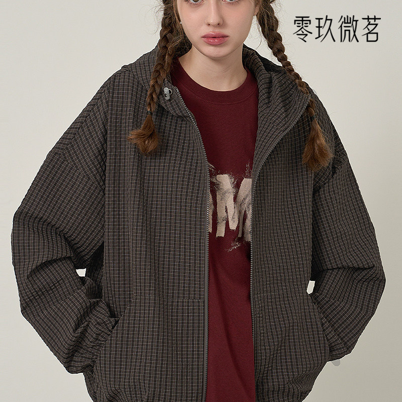 09women韩国大码女装休闲风宽松抽绳连帽格子外套83758,女装/女士精品,常规大码外套,淘宝优惠券,粉丝福利购,淘宝优惠卷