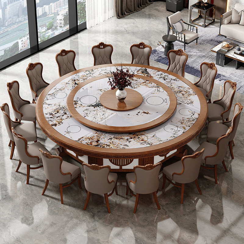 酒店新中式实木餐桌电动岩板大圆桌带隐藏式电磁炉大理石火锅桌子,住宅家具,岩板餐桌,淘宝优惠券,粉丝福利购,淘宝优惠卷