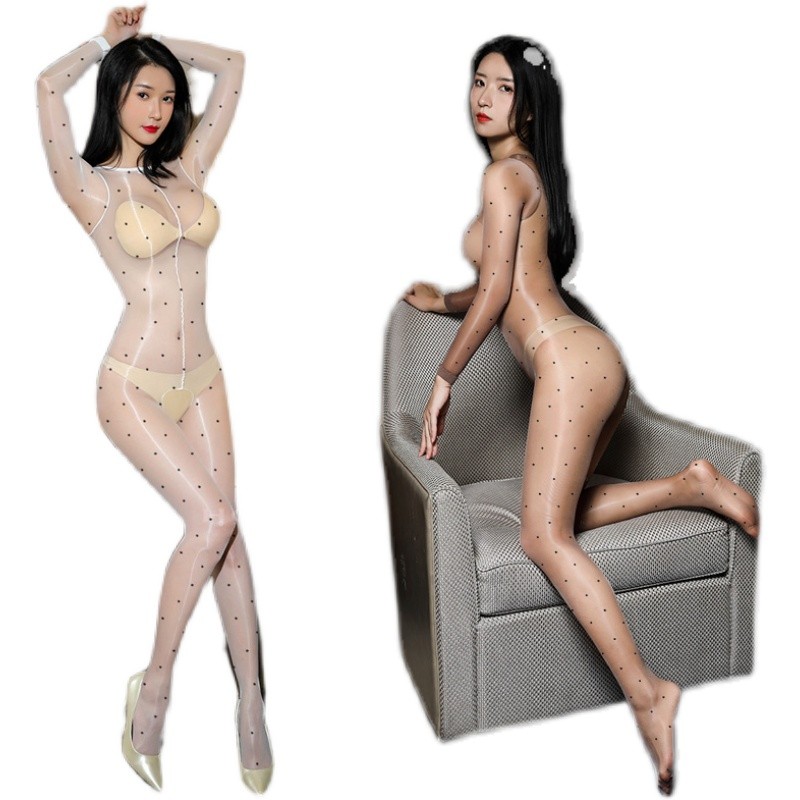 HOSEXIU【波点连身袜】油亮极光透全身一线裆打底免脱开裆连体袜0