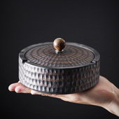 陶瓷烟灰缸复古怀旧鎏金带盖防风飞灰家居密封烟缸客厅办公室摆件