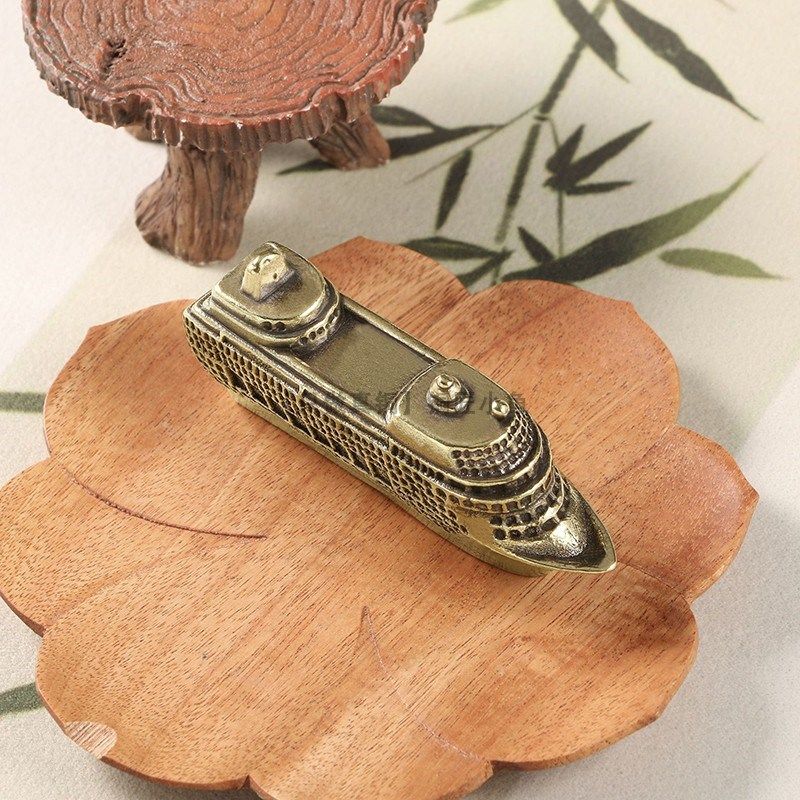 纯黄铜轮船摆件豪华油轮模型工艺品旧军舰航母古玩仿古桌面装饰品