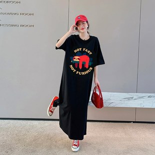 拖地连衣裙到脚踝超长款胖mm巨显瘦纯棉过膝宽松遮肚子大码女长裙