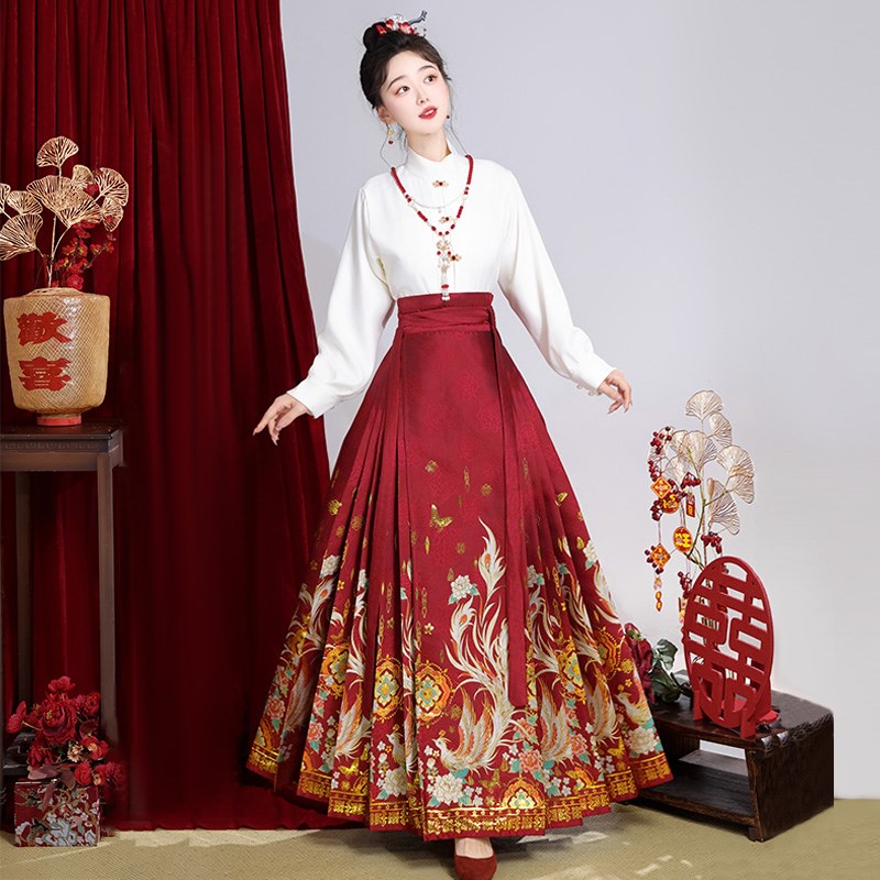 织金马面裙女春秋套装2024新款中式国风妆花日常穿汉服红色敬酒服