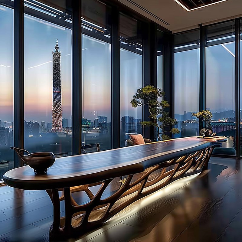 新中式实木大阪茶桌椅组合客厅家用黑胡桃木泡茶桌简约办公室茶台