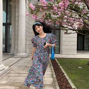 落落狷介连衣裙2020年新款 碎花公主裙圆领雪纺宽松裙子小个子 短袖