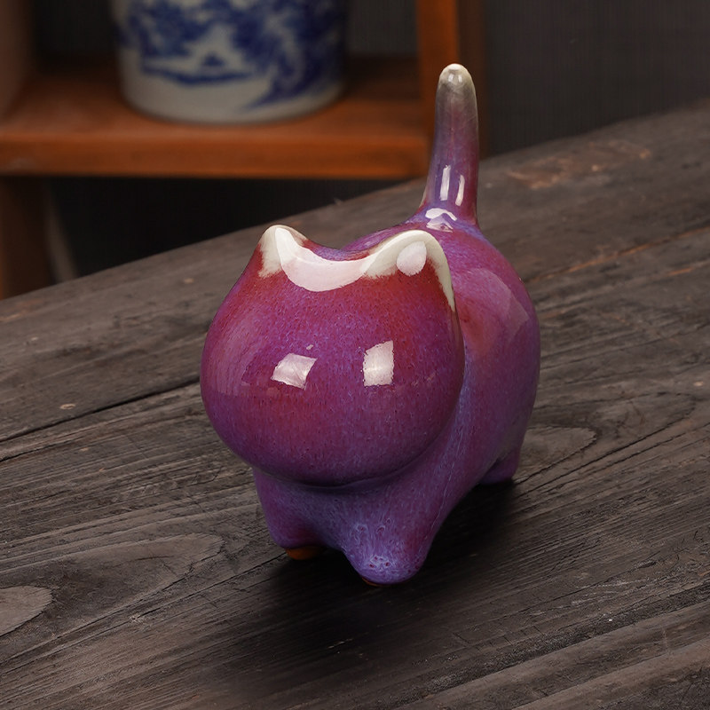 钧窑桌面柜子茶桌摆件猫咪陶瓷可爱小猫创意茶宠猫闺蜜同学礼物,家居饰品,桌面摆件,淘宝优惠券,粉丝福利购,淘宝优惠卷