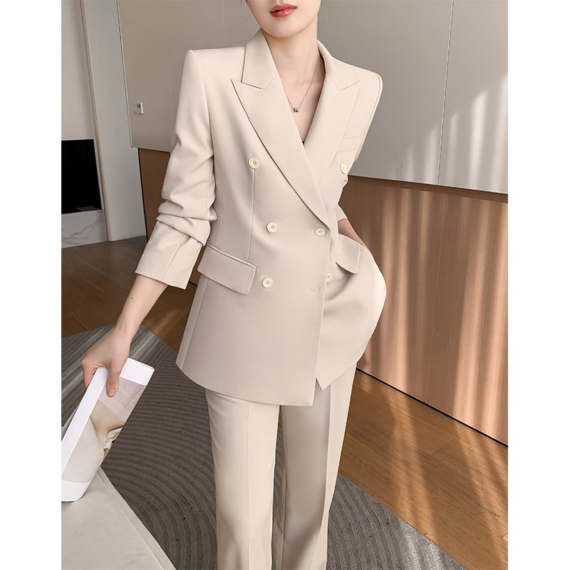 米色休闲西装套装女2024新款高级感职业正装气质阔腿裤小西服外套
