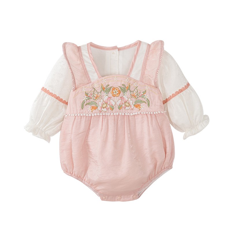 中式婴儿衣服超萌包屁连体女宝宝春秋装公主满月百天周岁礼服汉服