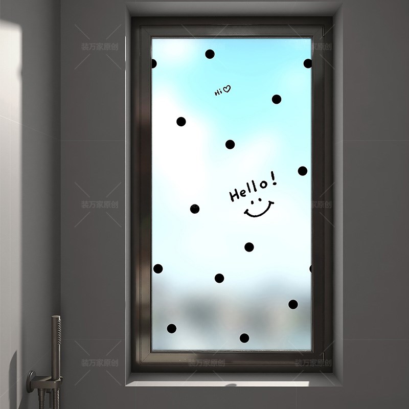 装万家简约黑色波点装饰浴室隔断玻璃门贴纸窗户透光不透人防窥膜