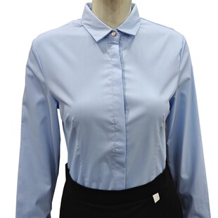 竹纤维职业白衬衫女长袖大码正装2023新款女装打底蓝色衬衣工作服