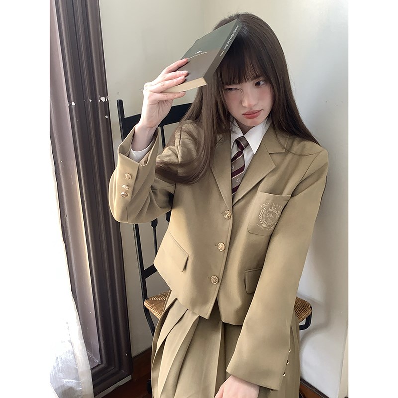 东京岁时记jk制服学院风套装裙秋季校供棕色西装百褶裙外套两件套