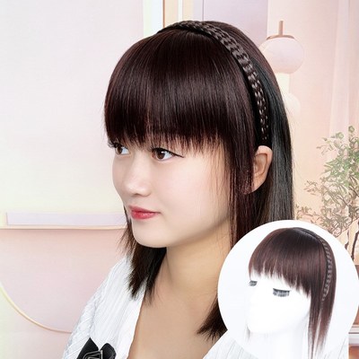 辫子发箍刘海一体真发全真发自然前额稀少遮白发头顶补发片假发女