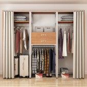 开放式 衣架步入挂衣架实木衣橱柜 落地金属衣柜铁艺衣帽间架子组装