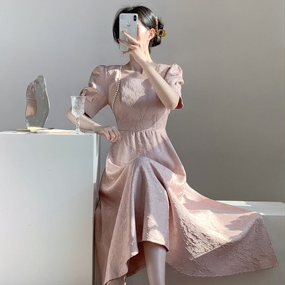 粉色订婚晚礼服连衣裙女小个子宴会敬酒服新娘法式平时可穿连衣裙