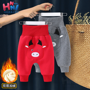 加厚大pp裤 子外穿幼儿哈伦宝宝男女童高腰护肚裤 裤 婴儿加绒秋冬季