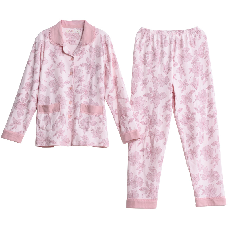 圆人睡衣女春秋纯棉长袖新疆棉春夏薄款中老年妈妈女士家居服套装