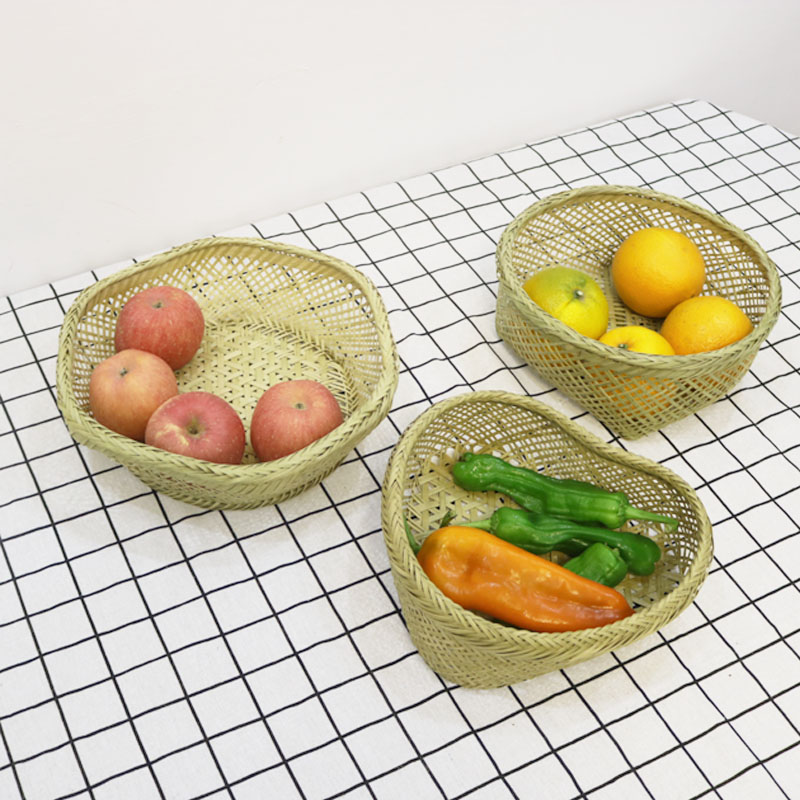 镂空竹编筐馒头筐水果篮子手工小竹篮厨房收纳筐果盘菜筐点心篮