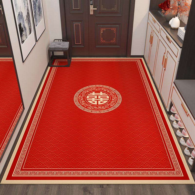 进门入户地垫红色地毯结婚喜庆防滑家用大门口地垫婚房新中式垫子