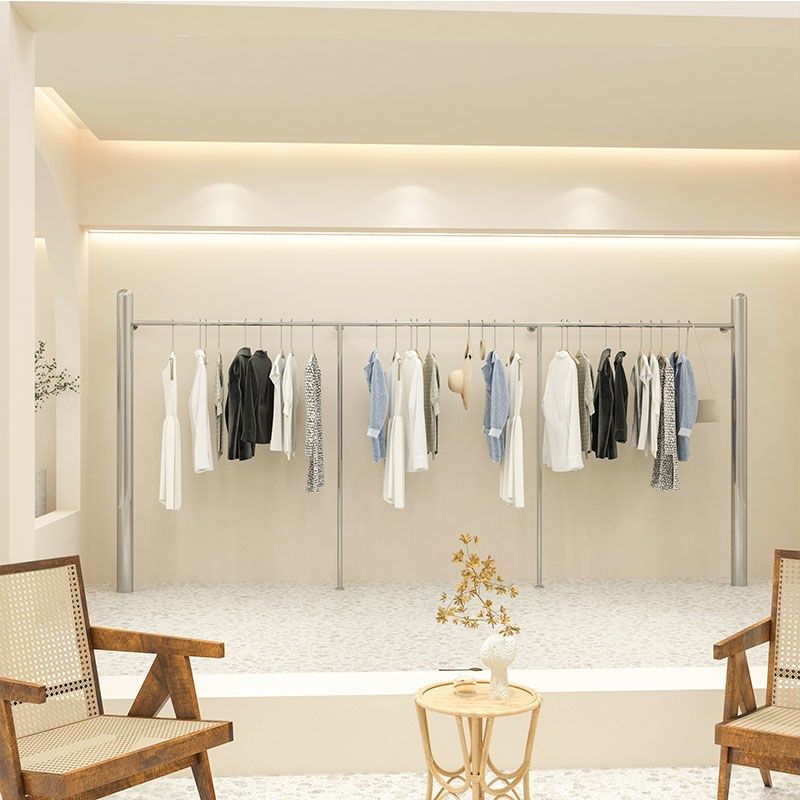 服装店展示架落地式童装店不锈钢银色上墙挂衣杆女装店货架陈列架,商业/办公家具,服装展示架,淘宝优惠券,粉丝福利购,淘宝优惠卷