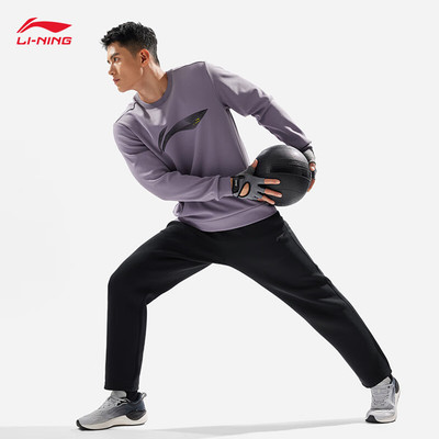 李宁LI-NING加绒圆领卫衣男秋季新款百搭健身套头运动上衣AWDU567