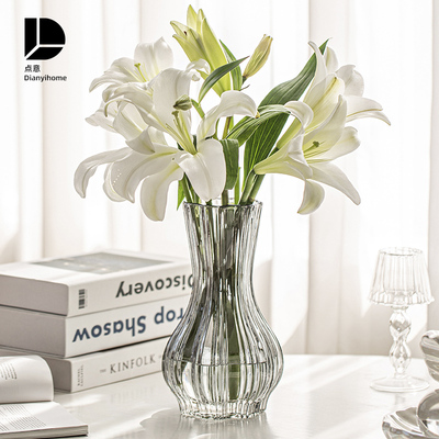 速发创意花瓶摆件客厅插花玻透高级感璃轻水养明奢百合花玫瑰