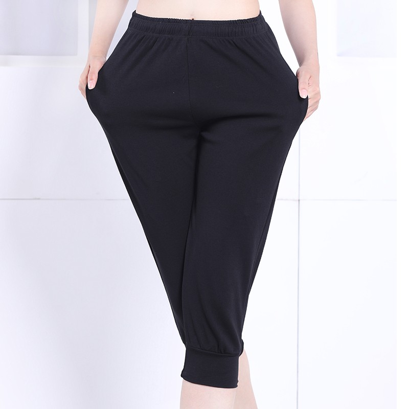 速发底宽裤形体芭裤教师打舞裤蹈松健美操收口练功裤黑色七分萝卜