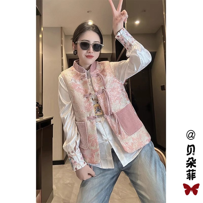 现货速发新中式国风盘扣马甲套装2024早春新款高级感唐装上衣两件