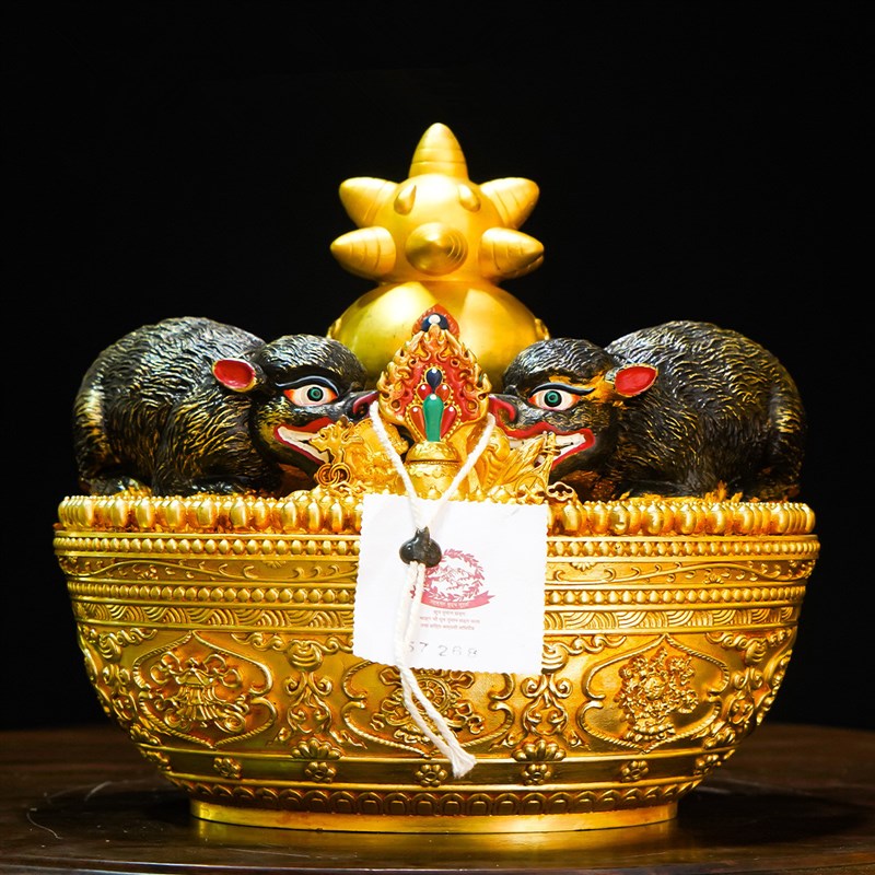 速发泊式尼藏尔工艺铜鼬鼠供宝鼠宝瓶吐品精品古法铜鎏金摆件六寸