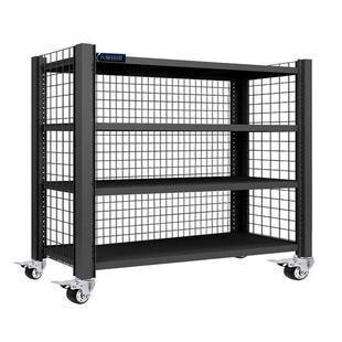 带轮可移动货架置物架多层货柜展示架铁架推拉可调节带网格挡架